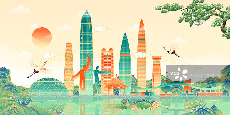 深圳市中心建筑群矢量插画图片素材