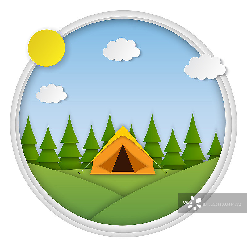 夏季露营地景观与黄色帐篷图片素材