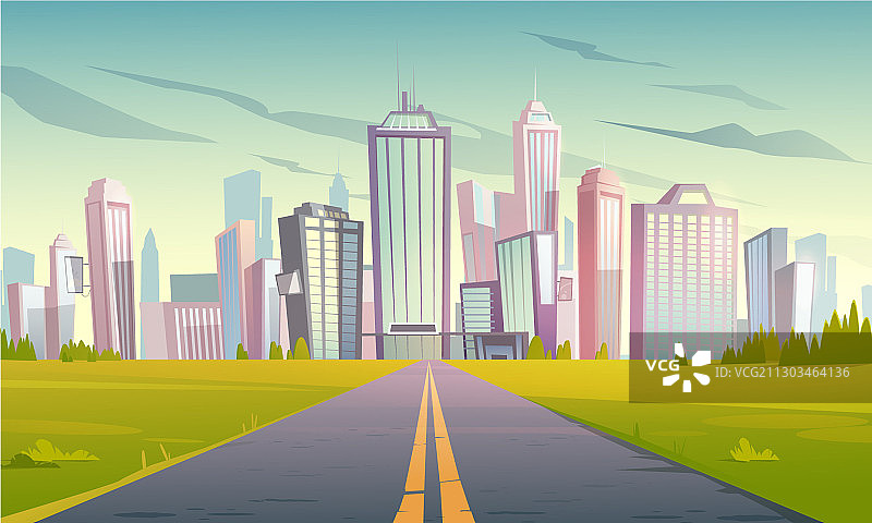 带公路和城镇的城市景观图片素材