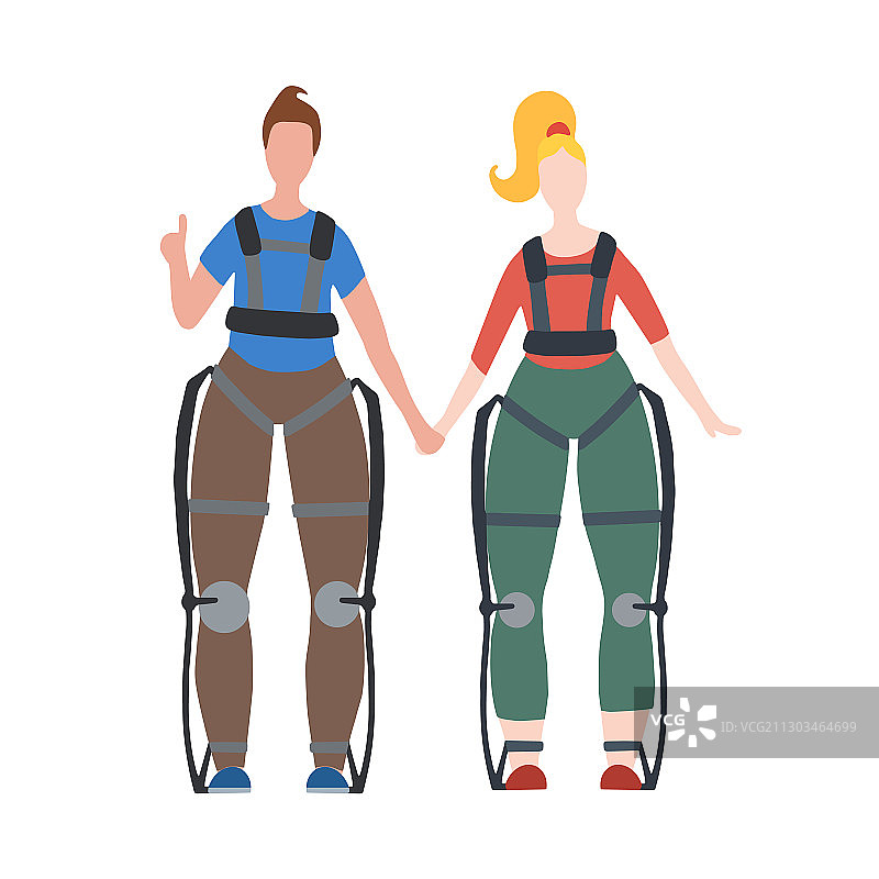 一对在白色外骨骼中快乐健康的人图片素材