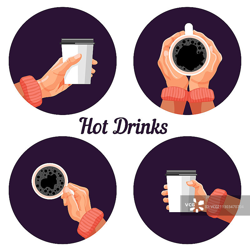 手持热饮标签套装图片素材