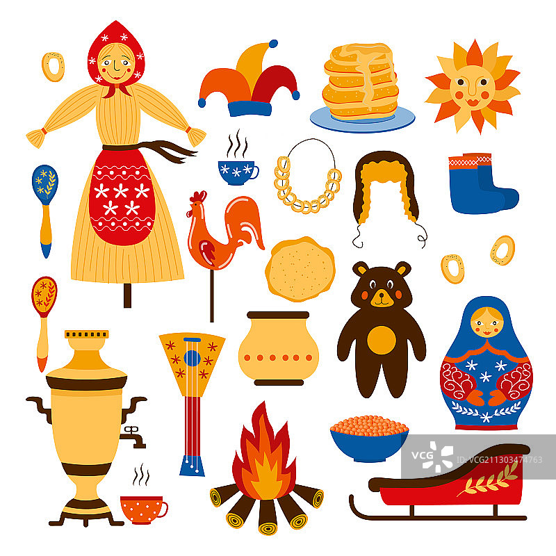 俄罗斯国家象征图标集（白色背景）图片素材