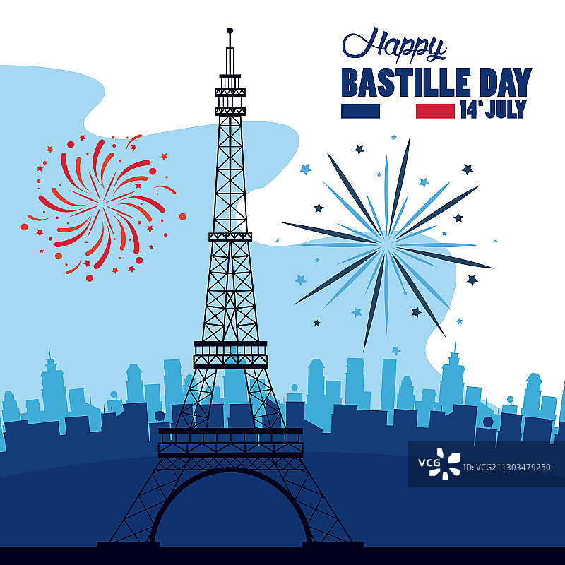 快乐的巴士底日与埃菲尔铁塔的庆祝活动图片素材