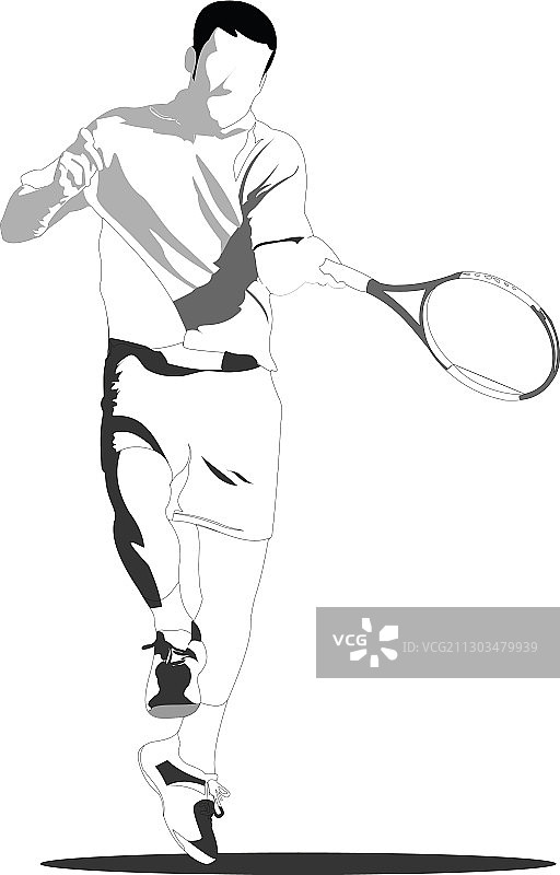网球运动员黑白素描图片素材
