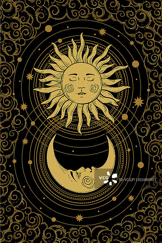 金色新月脸型图案图片素材