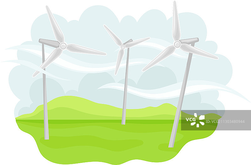 绿色田野上的风力发电机图片素材
