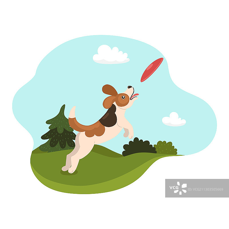 草地里叼着盘子的狗图形图片素材