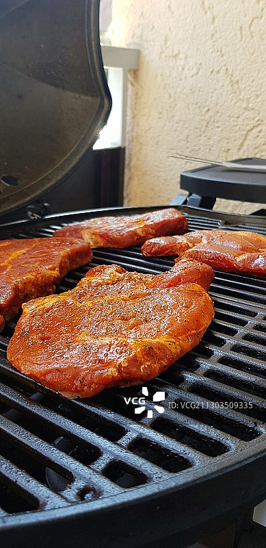 奥地利萨尔茨堡烧烤架上的烤肉特写图片素材
