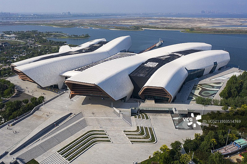 天津中国海洋博物馆航拍建筑外景图片素材