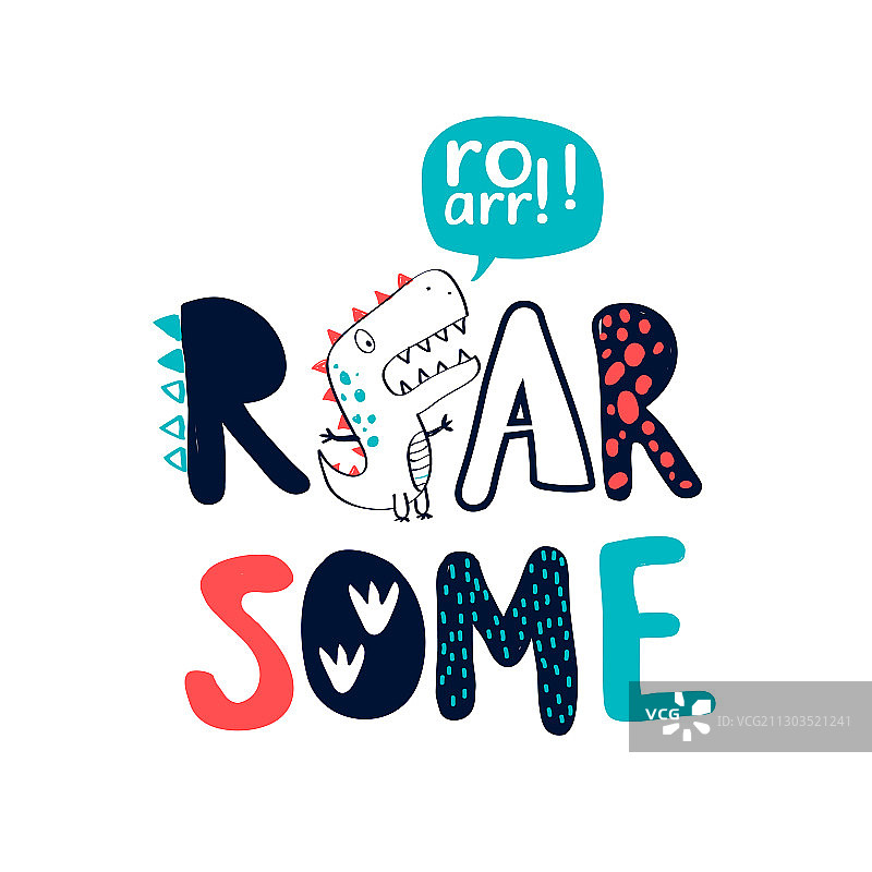 带有标语的可爱恐龙T恤设计图片素材