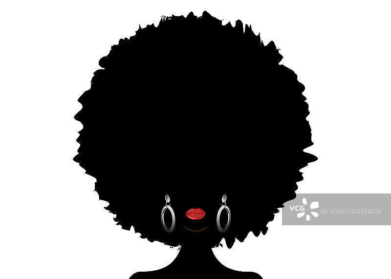 非洲女性剪影肖像：蓬松的非洲式卷发图片素材