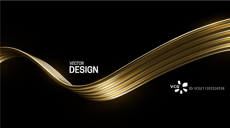 黑色背景上的抽象金色波浪图片素材