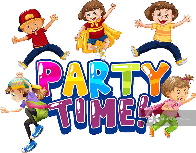 “派对时间”字体与快乐儿童的设计图片素材