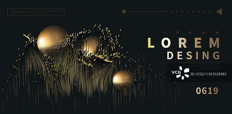 黑金抽象粒子线条金球组合商业矢量海报图片素材