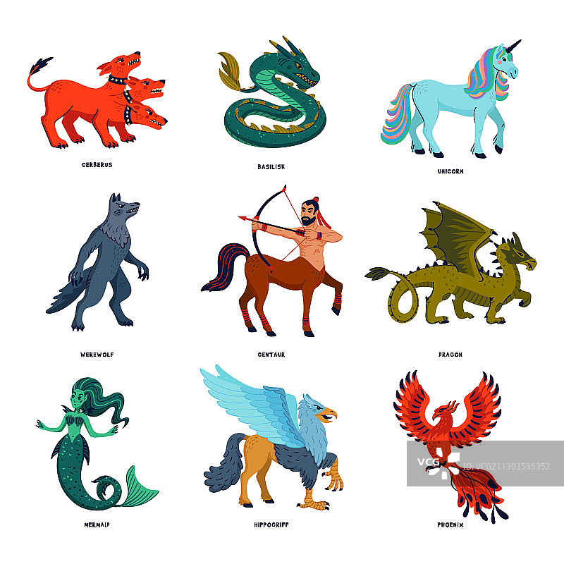 魔法生物套装：神话动物图片素材