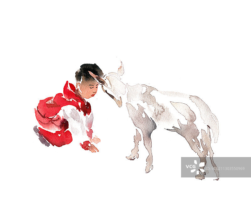 砥小男孩的小羊图片素材