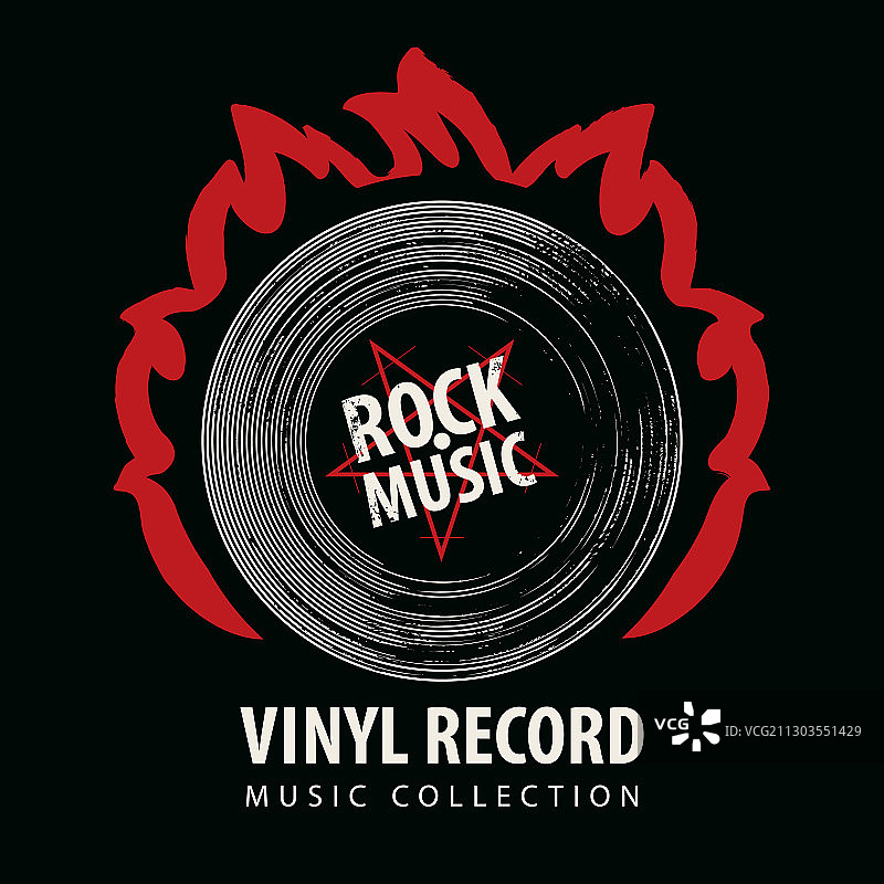带有燃烧的黑胶唱片的摇滚音乐海报图片素材