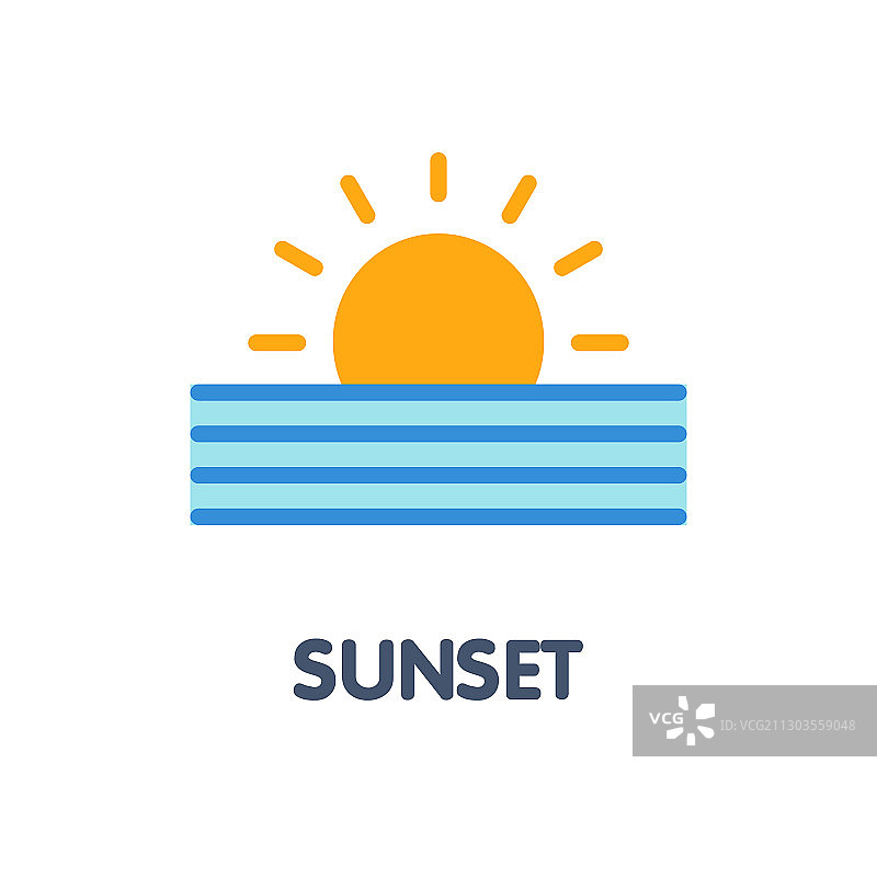 白色背景日落扁平图标设计图片素材