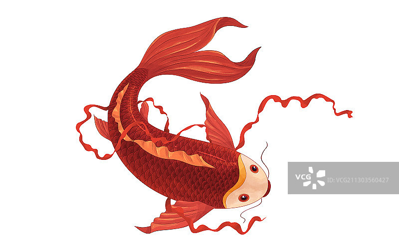 新年红色锦鲤与绸带插画图素图片素材