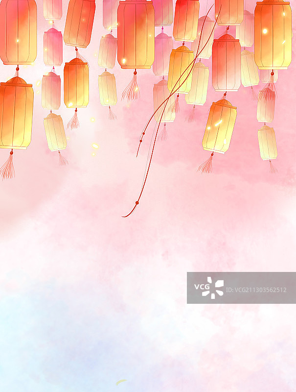 古风水彩灯笼图片素材