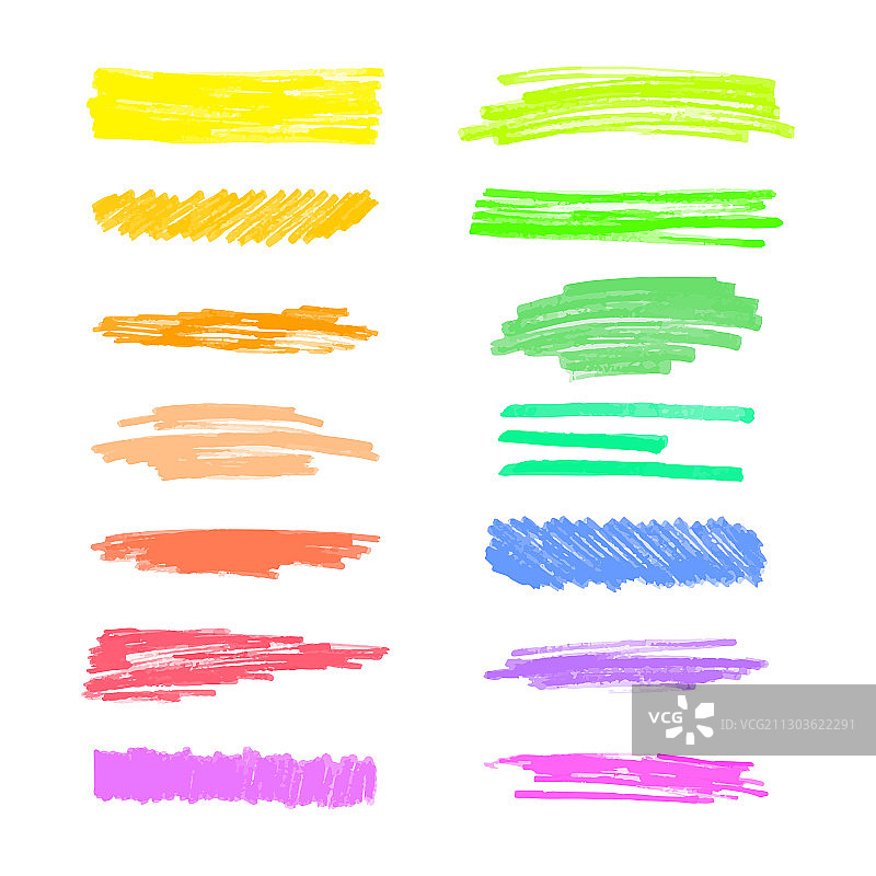 彩色马克笔涂鸦线条和污渍套装图片素材