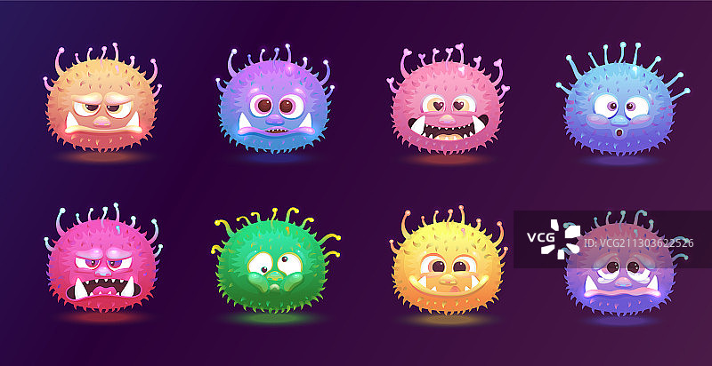可爱的圆形彩色怪物面部表情图案图片素材