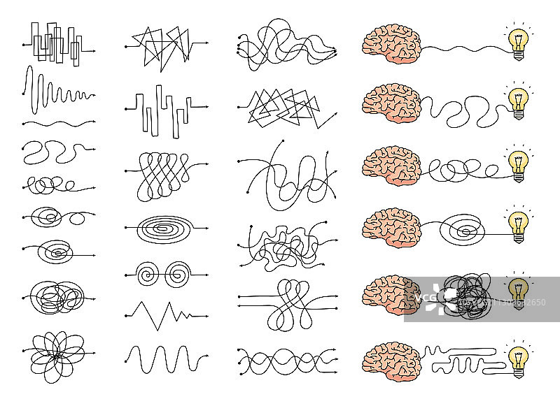 一组混乱的思维过程涌现图片素材