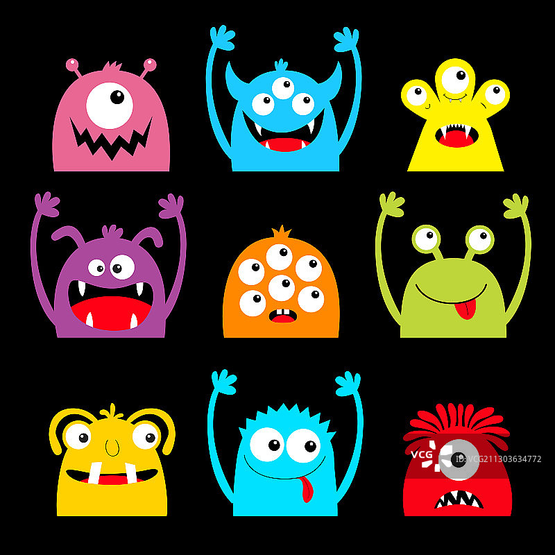 万圣节快乐：彩色怪物图标合集图片素材