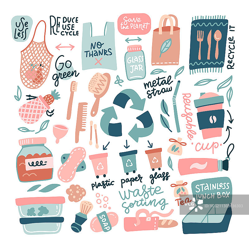 手绘零浪费元素大合集图片素材