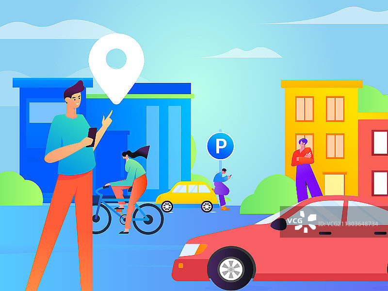共享出行下的人物在打车矢量创意插画图片素材
