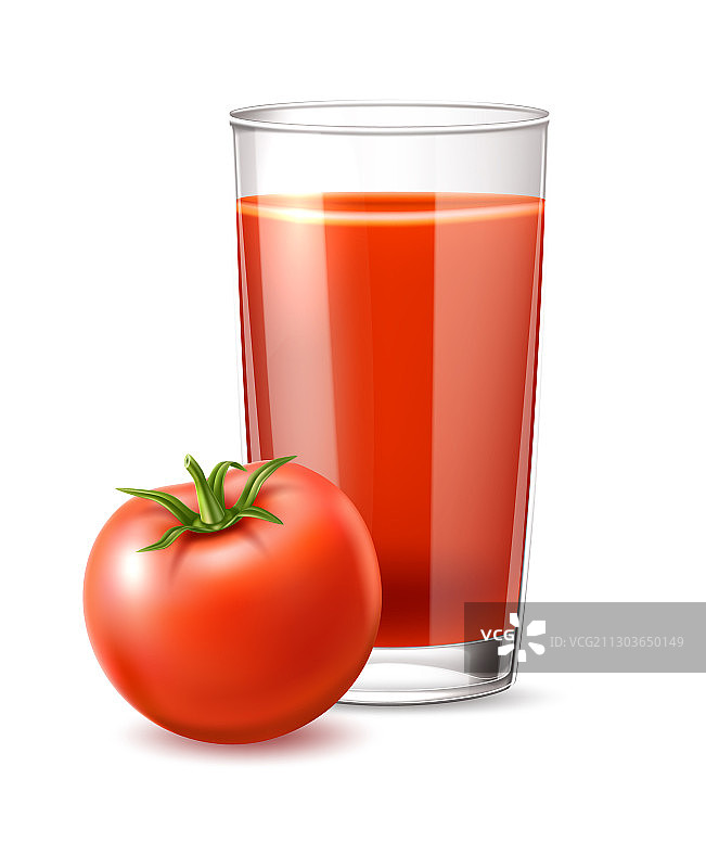 玻璃杯中逼真的成熟番茄汁图片素材
