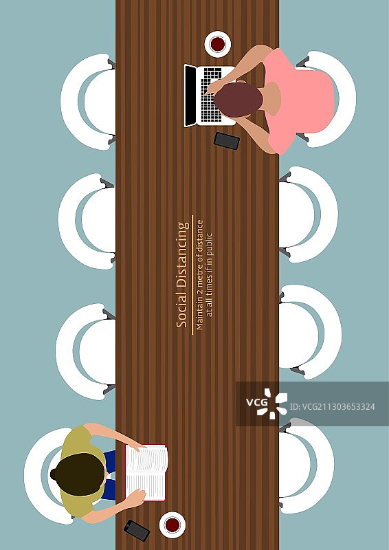 保持社交距离咖啡馆插画图片素材
