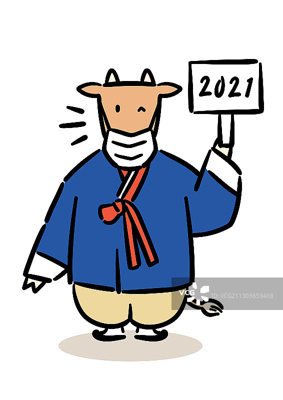 卡通人物，2021年，生肖牛，韩服，面具图片素材