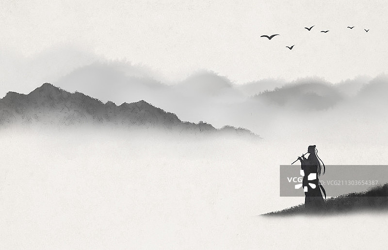 中国风水墨吹箫人图片素材