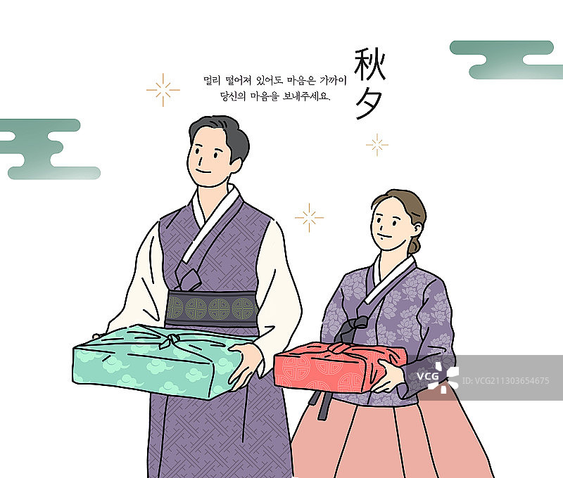 礼品套装家庭韩服韩国文化新年插画图片素材