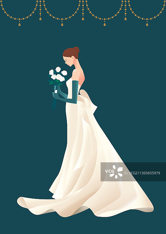 身穿婚纱摆姿势的新娘图片素材