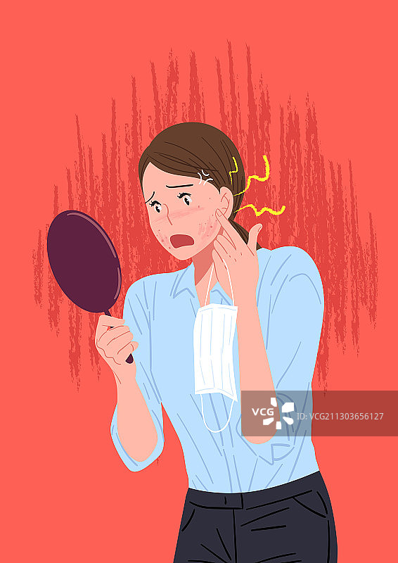 面具、彩色妆容、商务女人、白领、压力、绝望、皮肤问题图片素材