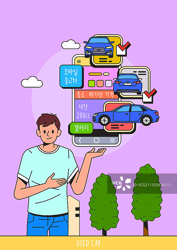 手机应用，智能手机，二手车销售，汽车，对比图片素材