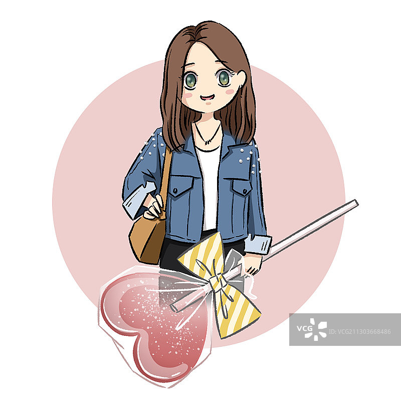 拿着棒棒糖的圆脸女孩图片素材