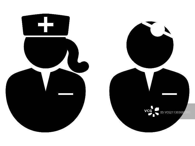 医生和护士图标（黑白象形图）图片素材