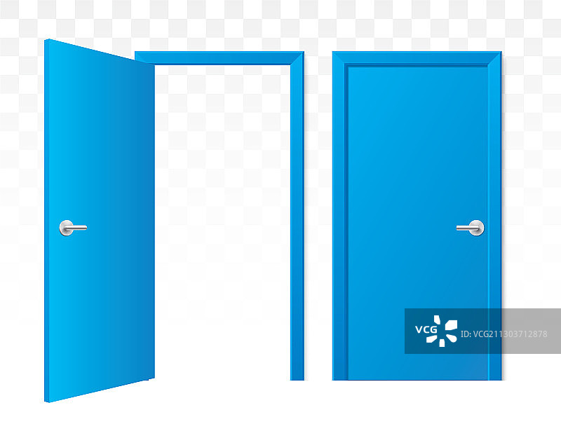 开启和关闭的蓝色门合集图片素材