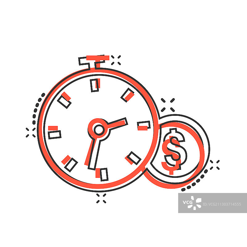 漫画风格时钟中的时间就是金钱图标图片素材