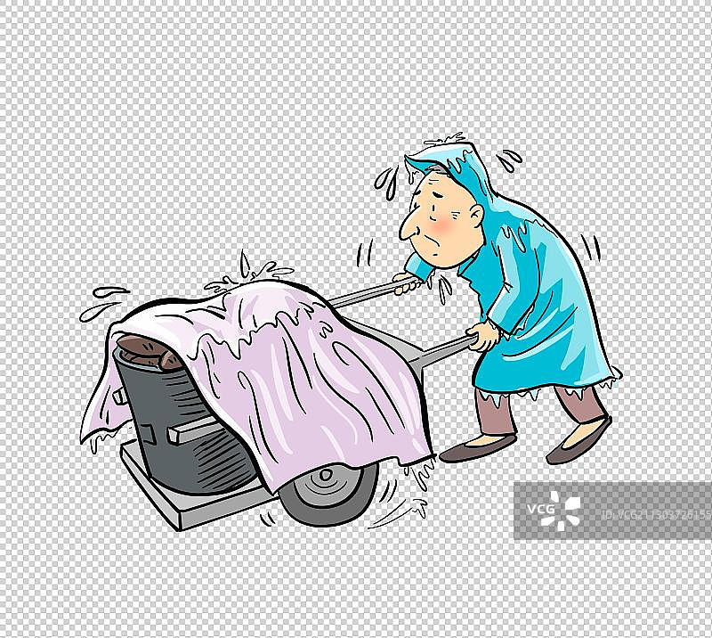 雨天推车的烤地瓜大爷图片素材