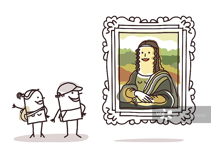 情侣游客观看蒙娜丽莎图片素材