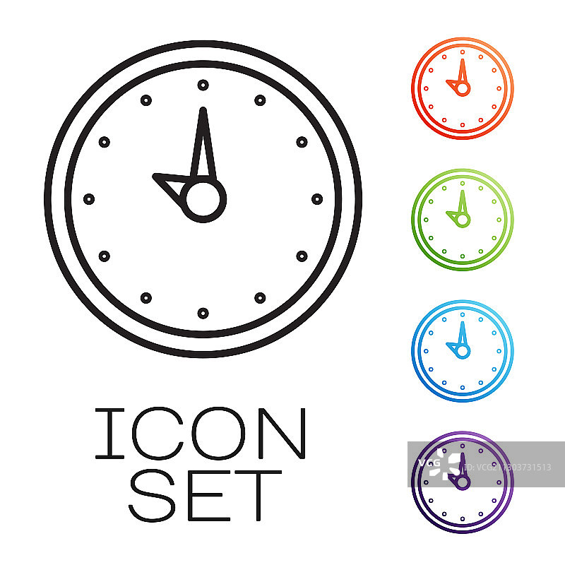 白色背景上的黑色线条时钟图标图片素材