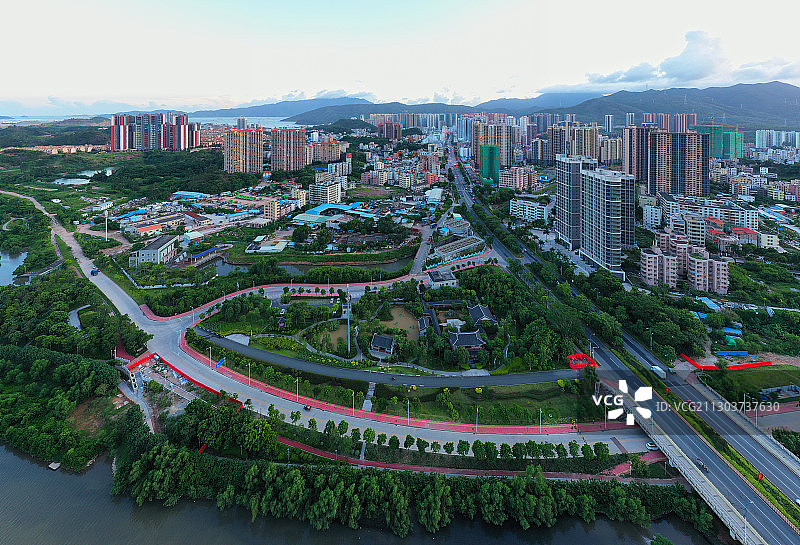广东省惠州市大亚湾红树林湿地公园二期和澳头全景图片素材