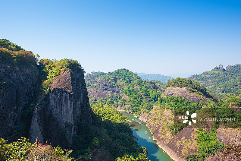 福建武夷山天游峰俯瞰九曲溪图片素材