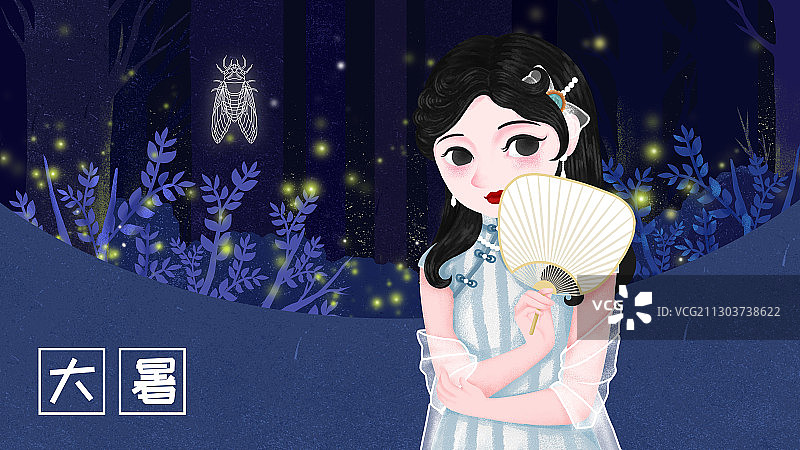 二十四节气森林穿旗袍的女人图片素材