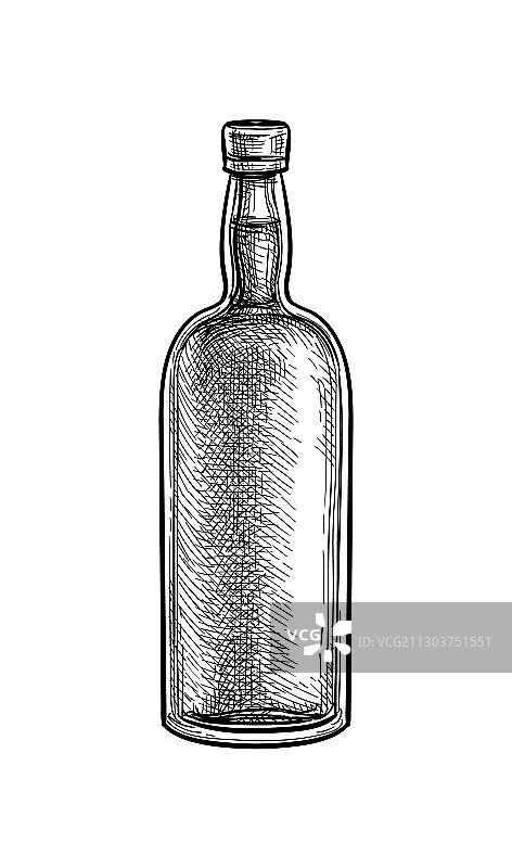 威士忌瓶墨水素描图片素材
