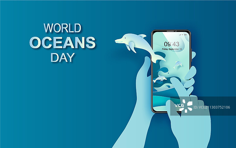 世界海洋日纸艺剪纸概念图片素材